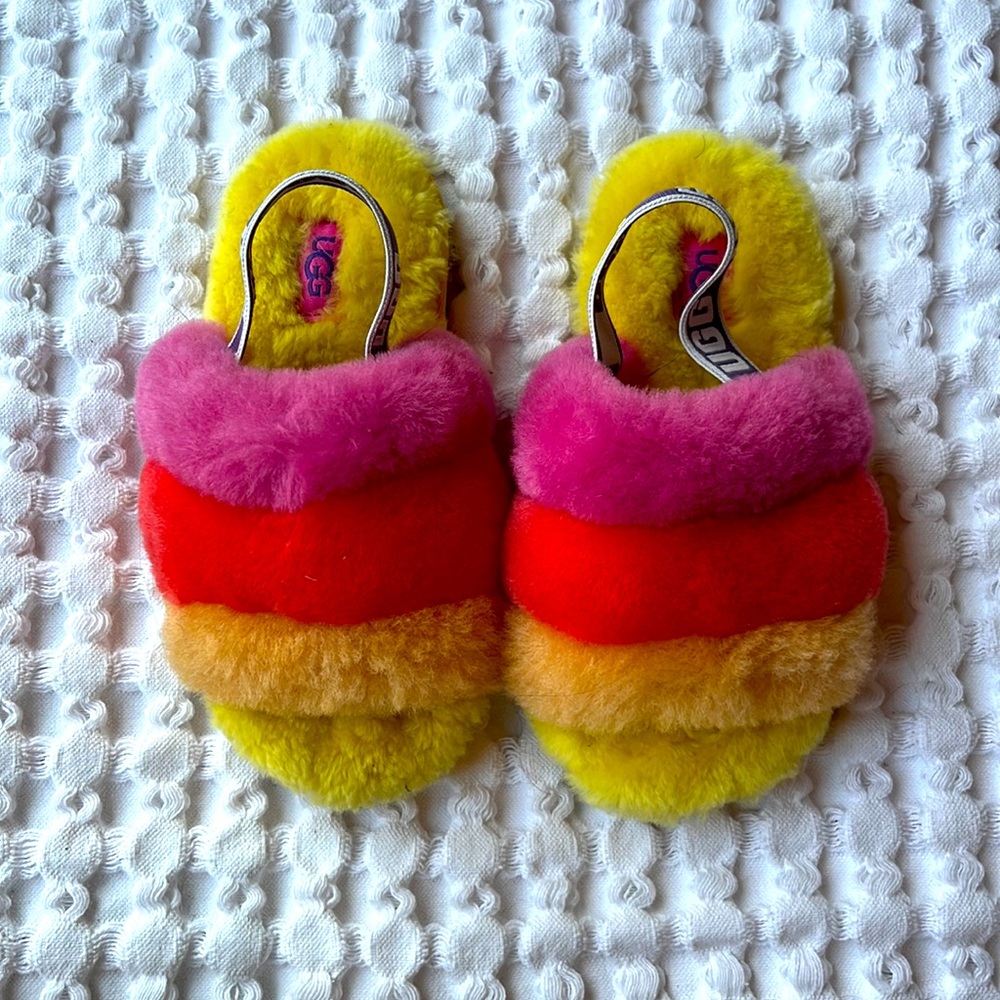 Ugg fuzzy rainbow slippers